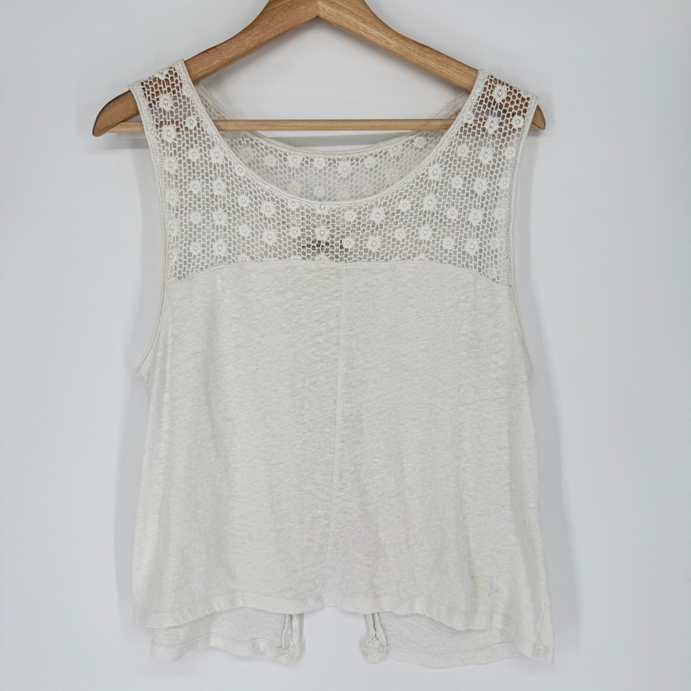 Abercrombie & Fitch White Crochet Lace Linen Blend Tank Top S Boho Coquette